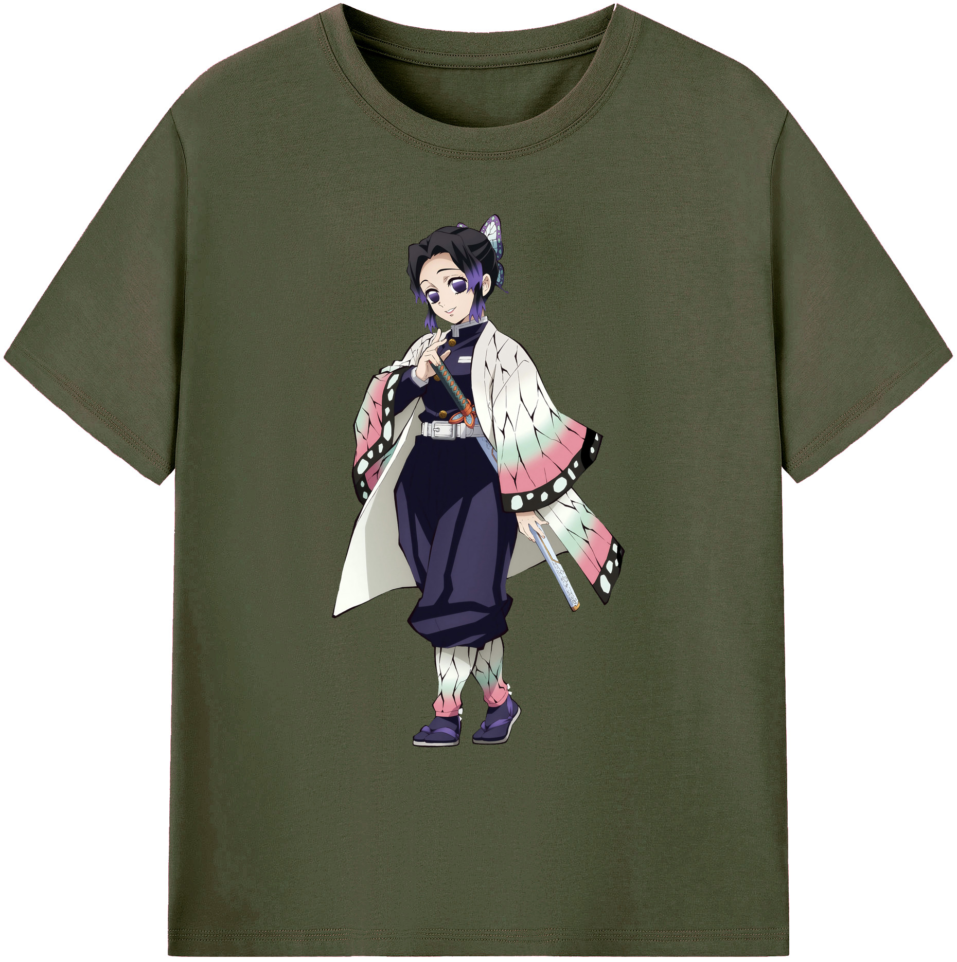 （画像用） 鬼滅の刃（きめつのやいば）蟲柱-胡蝶 しのぶ／こちょう しのぶ Kochou Shinobu 綿100％ メンズ半袖Tシャツ｜肌触りやわらか＆通気性